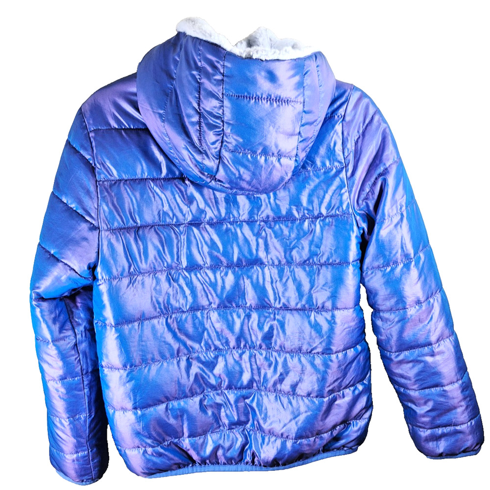Abercrombie Kids Puffer Jacket Coat Sz 15/16 Blue with Hood Faux Fur Lining - Picture 2 of 11